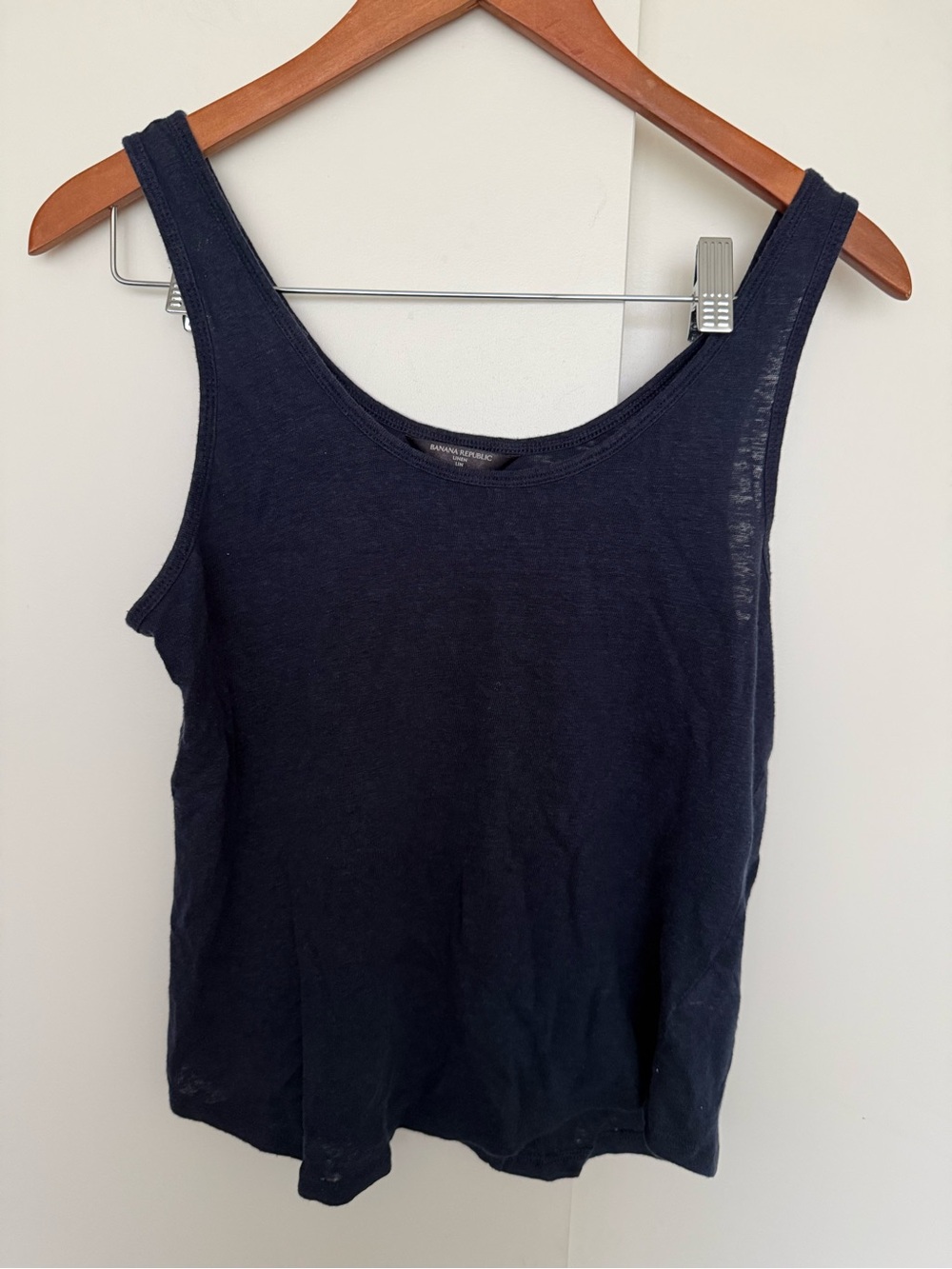Banana Republic 100% Linen Navy Minimalist Slub Sleeveless Tank Medium EUC Y2K